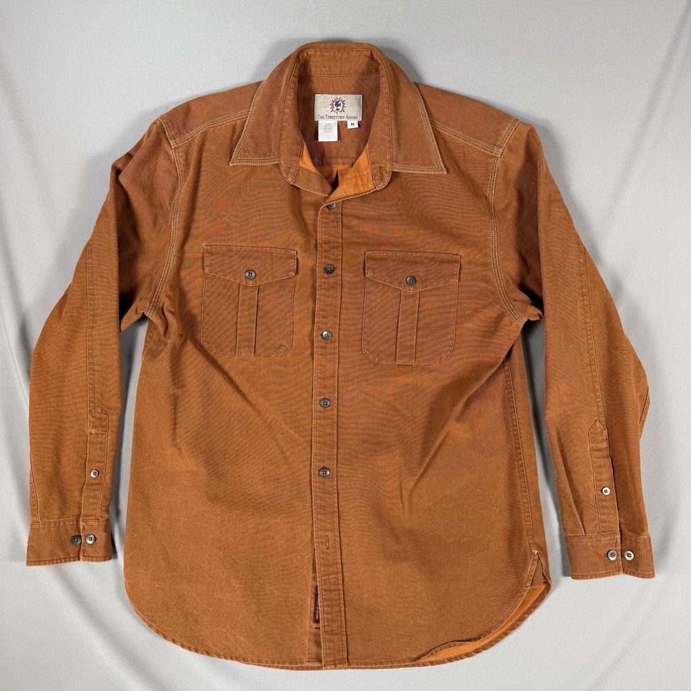 The Territory Ahead Shirt Mens Medium Brown Twill Long Sleeve Button Up Workwear